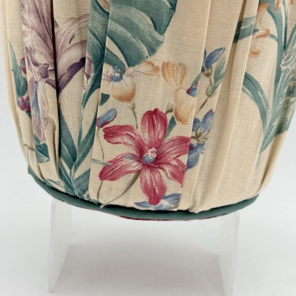 VTG CROSCILL Cottage Floral Pleated Waste Trash Bin ‎ Basket Tapestry Pink Beige